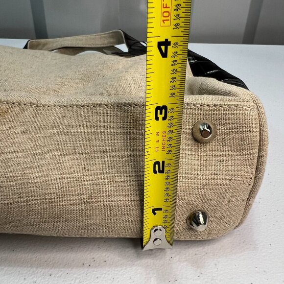 Pantera International Corp Bowling Tote Bag Shoulder Beige Canvas Brown Leather - Picture 14 of 14